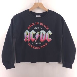 AC/DC Women Sweatshirt 80 World Tour Back In Black L 10/12 Black Cropped Graphic